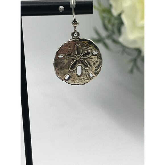 AB Designer Signed Sterling Silver 925 Coastal Beach Sand Dollar Dangle Earrings - Picture 5 of 8